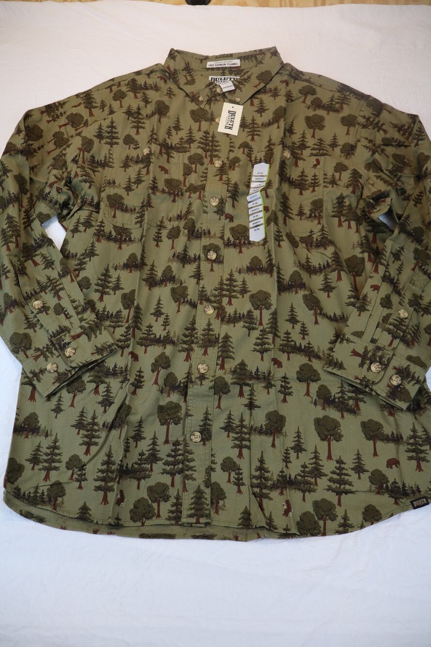 NEW Duluth Trading Co Free Swingin BUtton Down Shirt Men's Green Flannel 2XLT